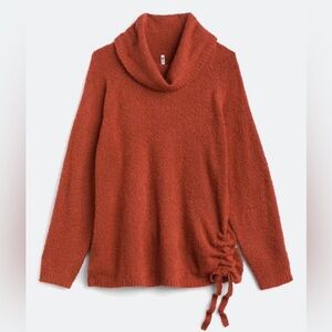 Leo & Nicole's Coffey Side Ruched Pullover Sweater in Burnt  Orange, Size 1X